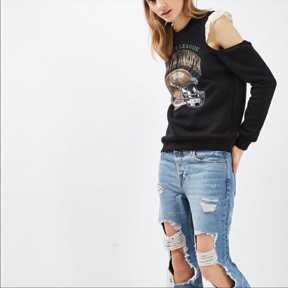 Topshop College Lace Cold Shoulder Sweater